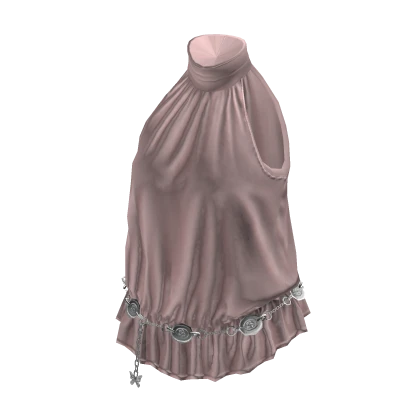 💗Y2K HALTER NECK RUFFLE TOP WITH BELT_BABY PINK