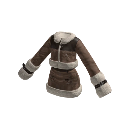 🍀Fur Crop Jacket w Mini Skirt (Brown)