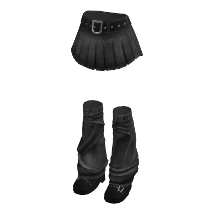 🍀Denim Skirts w Leg Warmers(Black)