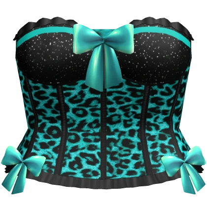 Scene Teal Leopard Print Corset Y2K Bow 2000s