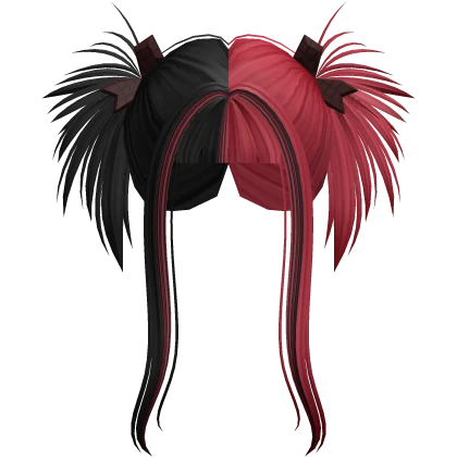 Punk Edgy Messy Pigtails with Bows (Black and Red)