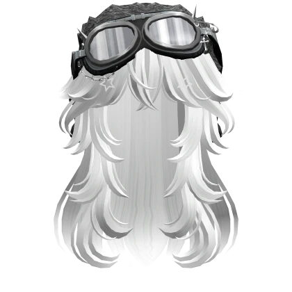 White Long Straight Hair w/ Y2K Goggles Ushanka