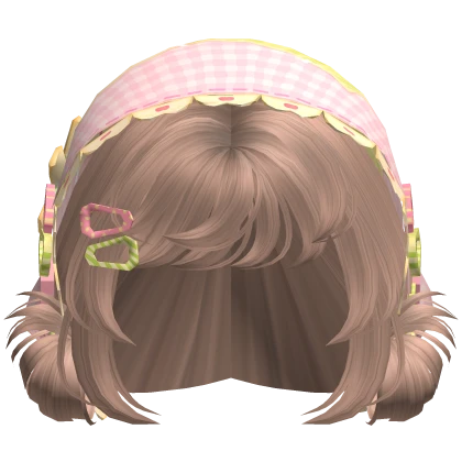 Milktea Messy Buns W/ Mori Kei Pink & Green Bonnet