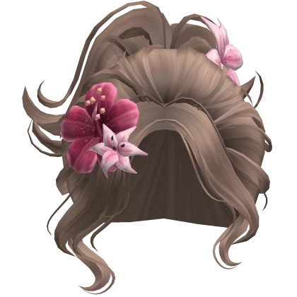 ♡ Preppy Summer Swirl Updo w/ Pink Flowers (Brown)