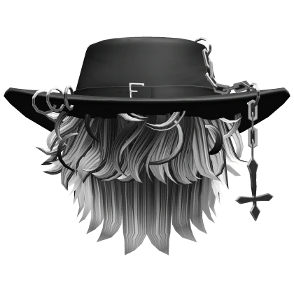 Fluffy Curly Hair w/ Punk Hat - Black&White