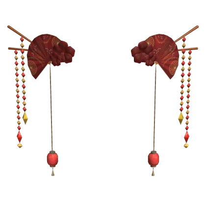 Traditional Fan Red Gold Sakura Hair Clips