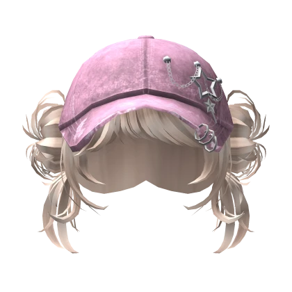 🍀Y2K Double Buns w Pink Chain Cap