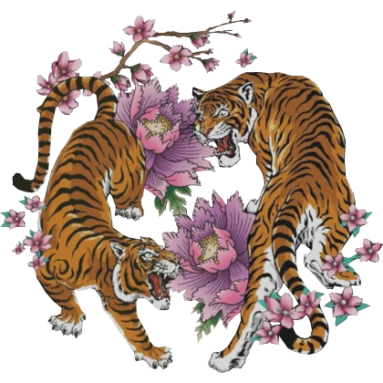 Maximalist Twin Tiger With Flowers
