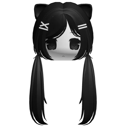 ♡ long cat anime black pigtails moe face 