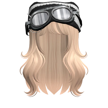 Blonde long swirly hair w/ Y2K Goggles Cat Beanie