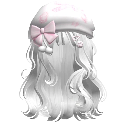 Kawaii Girl Wavy Hair w/ Pink Beret (White)