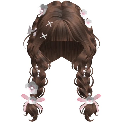 Cute Brown Braided Pigtails with Pink Flowers