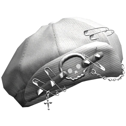 Tilted Cuffed Punk Beret Hat (White)