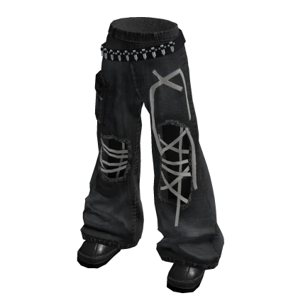Grunge Ripped Punk Jeans, Belt, & Platform Shoes