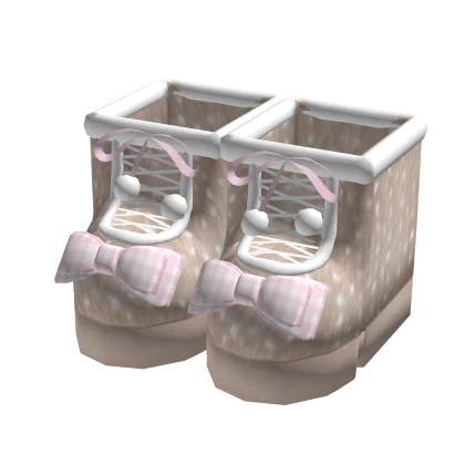 ♡ : brown fawn plaid bow fur boots 3.0