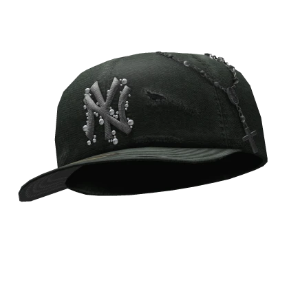 ✤ Green Distressed Fitted Cap with Rosary - Tilted