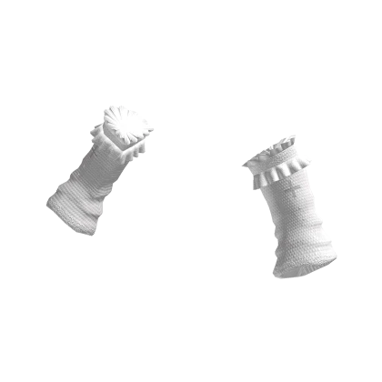 ⸸꒱ cross arm warmers w ruffles in white 3.0