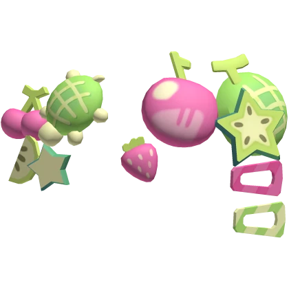 Turtle Kiwi Melon Fruits Pink Decora Hairclips