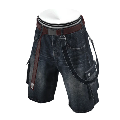 💗Y2K BERMUDA CARGO DENIM SHORTS_DARK BLUE