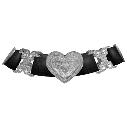 Black Vintage Chunky Silver Heart Belt