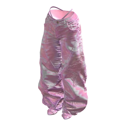 BB Pink Holographic Baggy Star Jeans