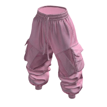 Baggy Cargo Puffy Pants - Strawberry Pink