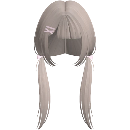 kawaii long pigtails w pink hair clips dust brown