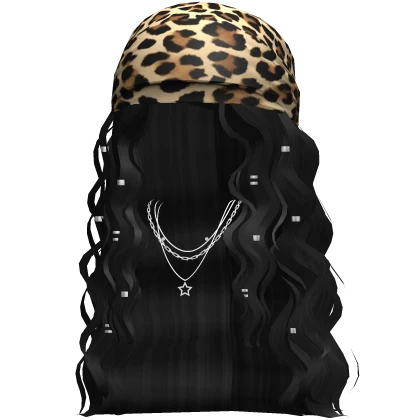 Cheetah Bandana Wavy Hair w/ Y2K Necklace (Black)