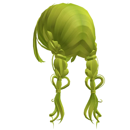 [🩷] Heart Braided Igari Green Lime Low Pigtails