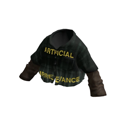 MARCHÉE - Green Plaid Slogan Wool Layered Shirt