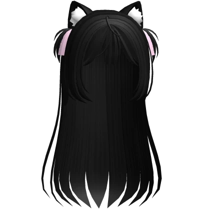 ♡ cutecore cat ears long hair w/ ribbons black