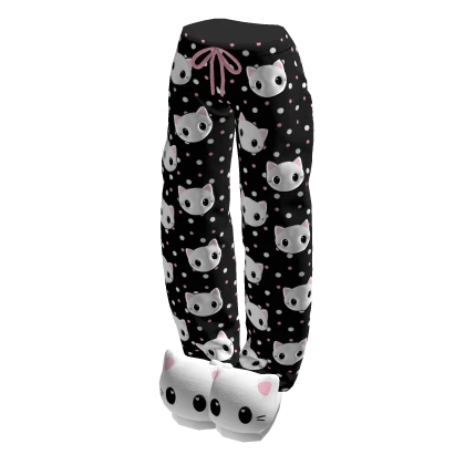 Black Kitty Pjs w/ Slippers