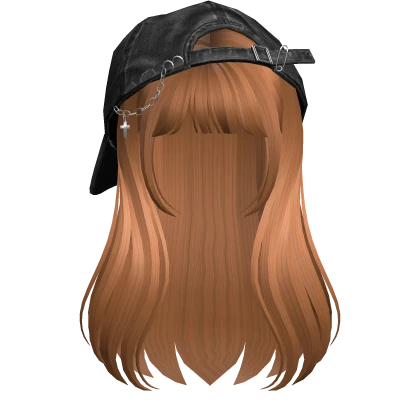 Ginger long girl hair bangs w/ Y2K Distressed Hat