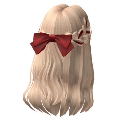 Flowy Half up Hair w/ Red Christmas Bow (Blonde)