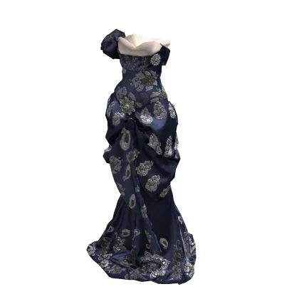 ʚ♡ɞ Navy Blue Couture Silk Gown Dress