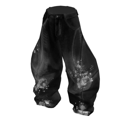 MARCHÉE - Paint-Splatter Faded Black Barrel Jeans