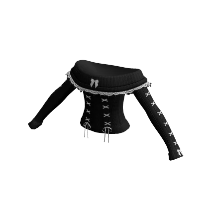 Laced up off shoulder knitted sweater black white