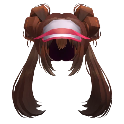 Rosa Brown Double Donut Bun Pigtails Hair W Visor