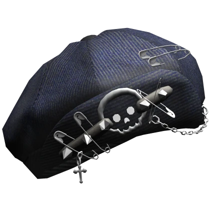 Tilted Cuffed Punk Beret Hat (Blue)