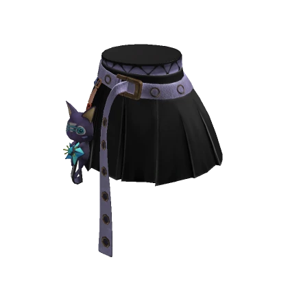 Black Pleated Skirt w/ Oversized Belt & Cat ACCY