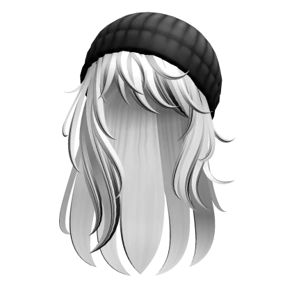 SK8R Girl White&Black Long Hair W Black Beanie