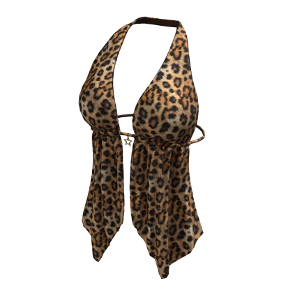 Hem Halter Neck Top Leopard Y2K Baddie Tee Shirt