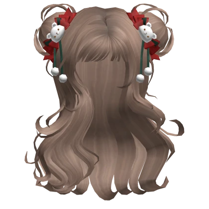 Fluffy Long Milktea Buns W/ Christmas Bear Bows