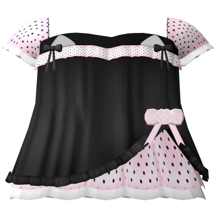 夢猫 black polka paw dress