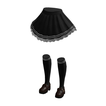 Anime School Girl Skirt w/ Socks & Shoes - Black