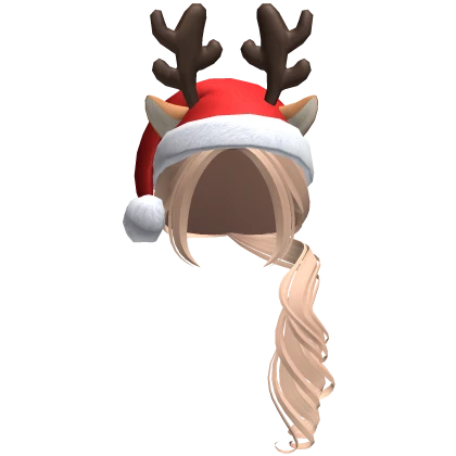 Xmas Ponytail w Santa Hat & Deer Headband (Blonde)