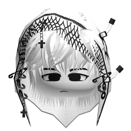 Messy Anime Emo Hair w/ Y2K Hood & Face (white)