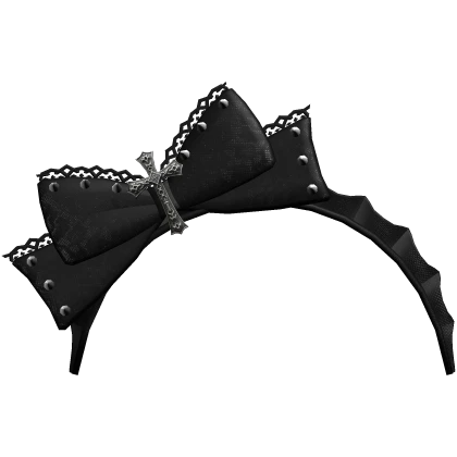 gothic ruffle headband w bow & cross - black