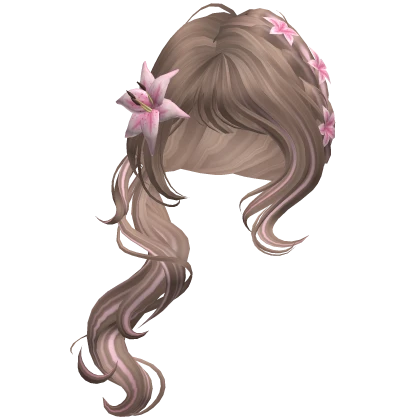 ♡ igari brown summer ponytail with pink flower