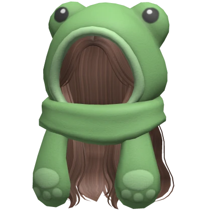 Flowy Hair with Frog Hoodie and Scarf in Brown